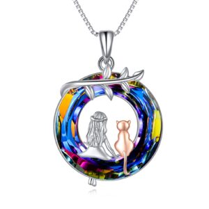 luhe cat necklace gifts 925 sterling silver crystal cat and women pendant necklace jewelry for women