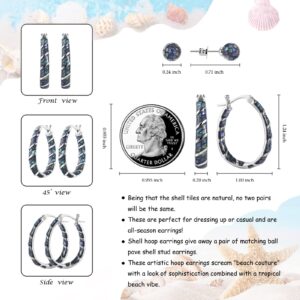 MUYUU Abalone Shell Hoop Earrings, Rhodium Plated Oval Inside Out Hoop Earrings For Women Fashion Jewelry Gift