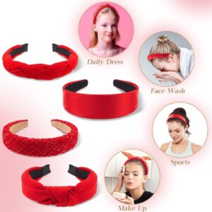 Taiyin 4 Pcs Red Headband Red Accessories Knotted Headband Criss Cross Hair Accessories Satin Headband Red Velvet Braided Headband for Women Chinese New Year Valentine's Day Christmas(Lovely Style)