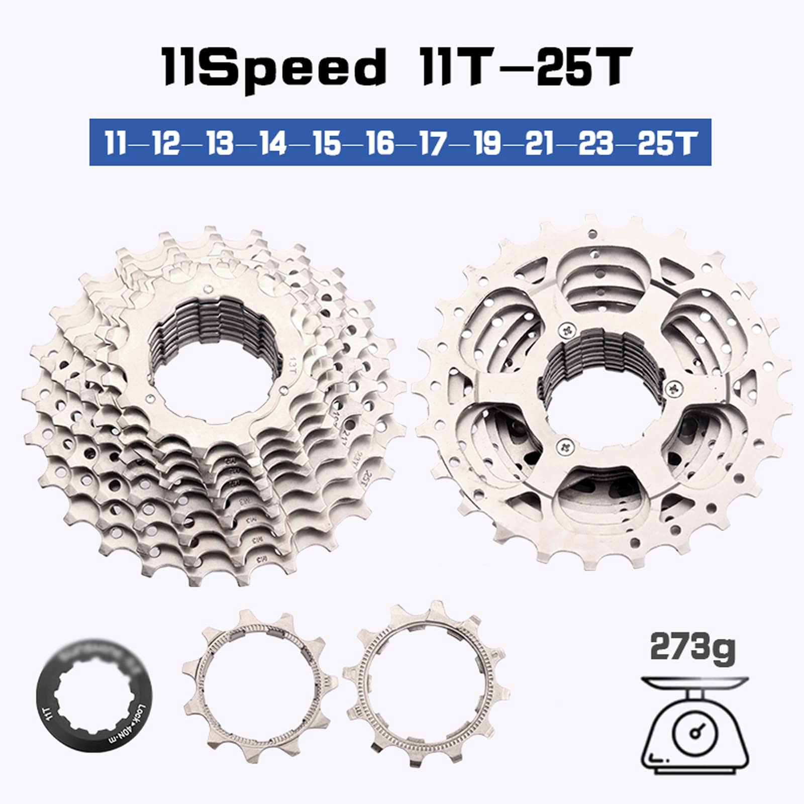 Rwlre Bicycle Freewheel,Road Bike Cassette 8 9 10 11 12 Speed 11-23T/25T/28T/30T/32T/34T/36T Bicycle Flywheel K7 Sprocket for Shimano HG Hub (Color : 11 Speed 11-25T)