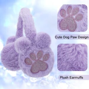 LUCKYBUNNY Kids Girls Earmuffs for Women Winter Warm Soft Plush Ear Muffs Cold Weather Ear Warmer for Outdoor (Dog Paw Style - Purple)