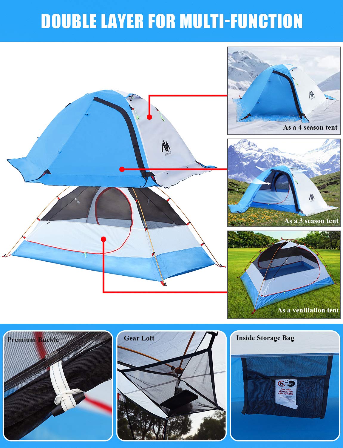 4 Season Backpacking Tent & 6x7FT Tent Footprint for Backpacker Outdoor Hiking Survival