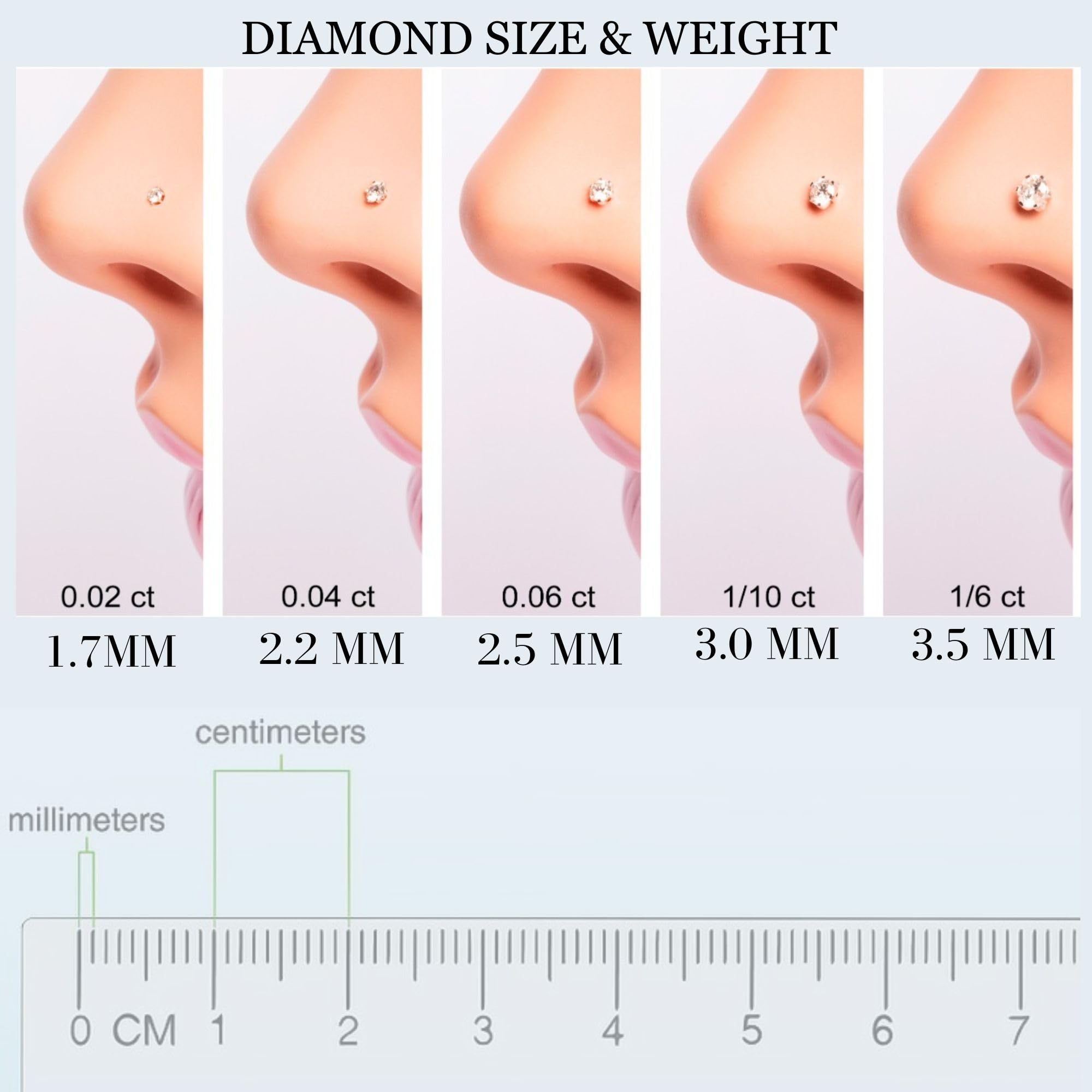 Demira Natural Diamond (0.02-0.16ct) Nosepin in 14K Gold in 6MM Post. nose pin, lip labret, or Monroe ring. (Yellow Gold, 0.02ct Diamond)