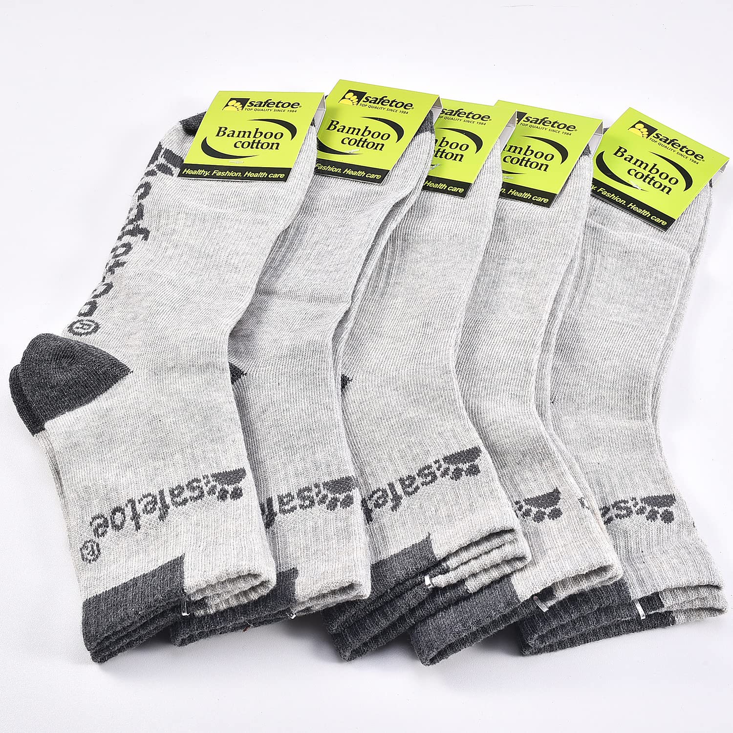 SAFETOE 5-Pack Moisture Control Cushioned Compression Work Boots Socks for Men Women Youth Grey