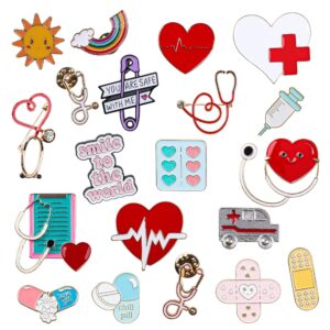 20 pieces nurse enamel pins cute brooch pins inspirational cartoon lapel pins badges doctor enamel pin with storage bag for nurses' day christmas gifts hat jacket bag decor