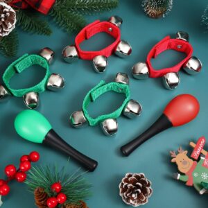 24 Pcs Christmas Shaker Musical Instruments 12 Wrist Hand Band Bells 12 Mini Plastic Maracas Shaker Learning Percussion Toy for Christmas Music Party Favors Noisemaker