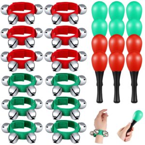 24 pcs christmas shaker musical instruments 12 wrist hand band bells 12 mini plastic maracas shaker learning percussion toy for christmas music party favors noisemaker