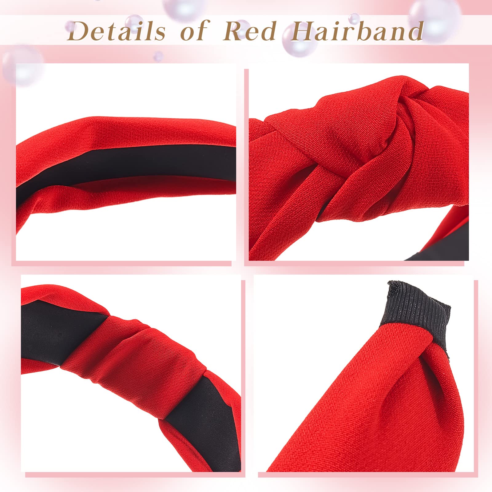 Taiyin 4 Pcs Red Headband Red Accessories Knotted Headband Criss Cross Hair Accessories Satin Headband Red Velvet Braided Headband for Women Chinese New Year Valentine's Day Christmas(Lovely Style)