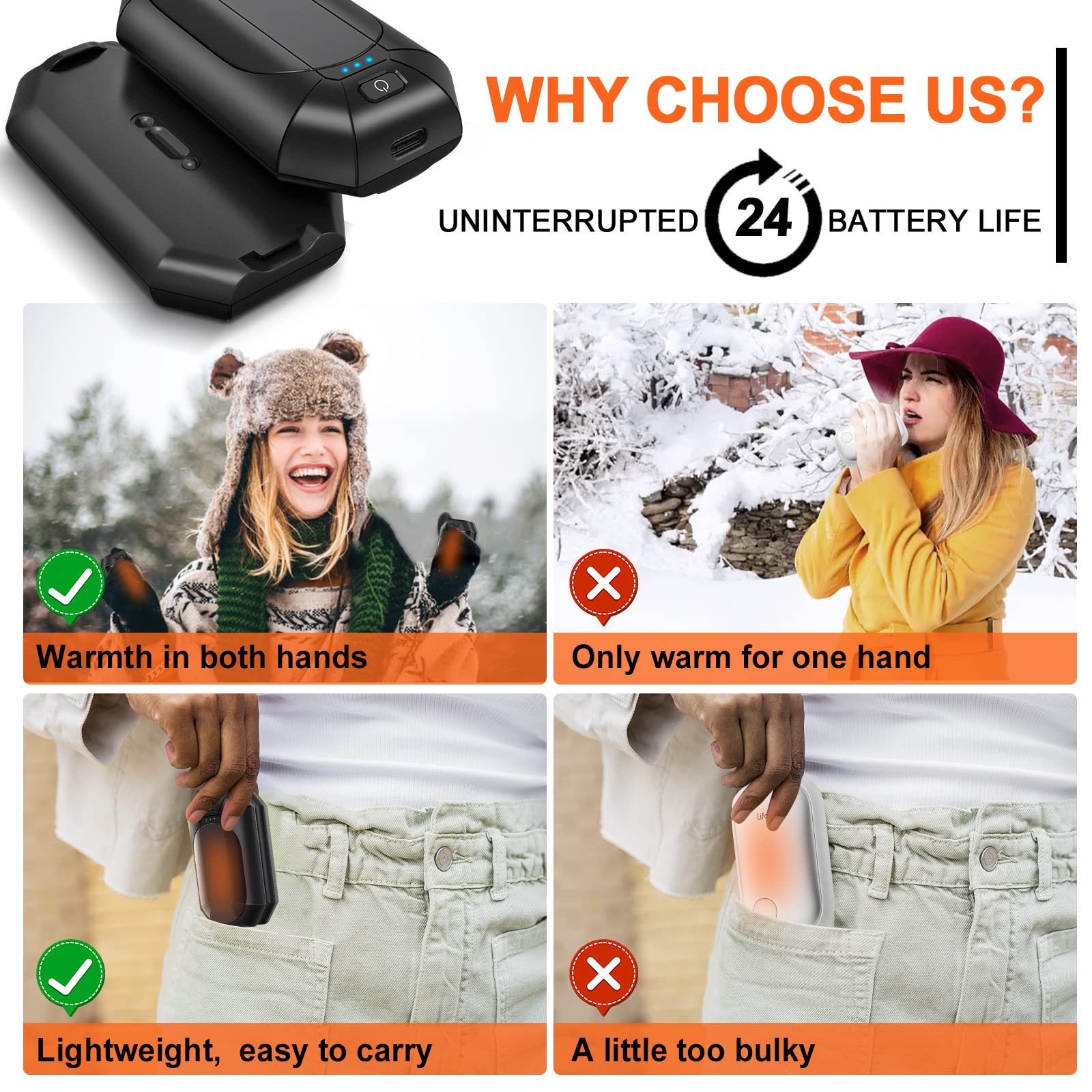 2 Pack AI Hand Warmers Rechargeable, Electric Hand Warmer Reusable, USB Handwarmers, Outdoor/Indoor/Golf/Camping/Hunting/Pain Relief/Watch Football/Baseball/Warm Gifts for Men Women Kid Birthday