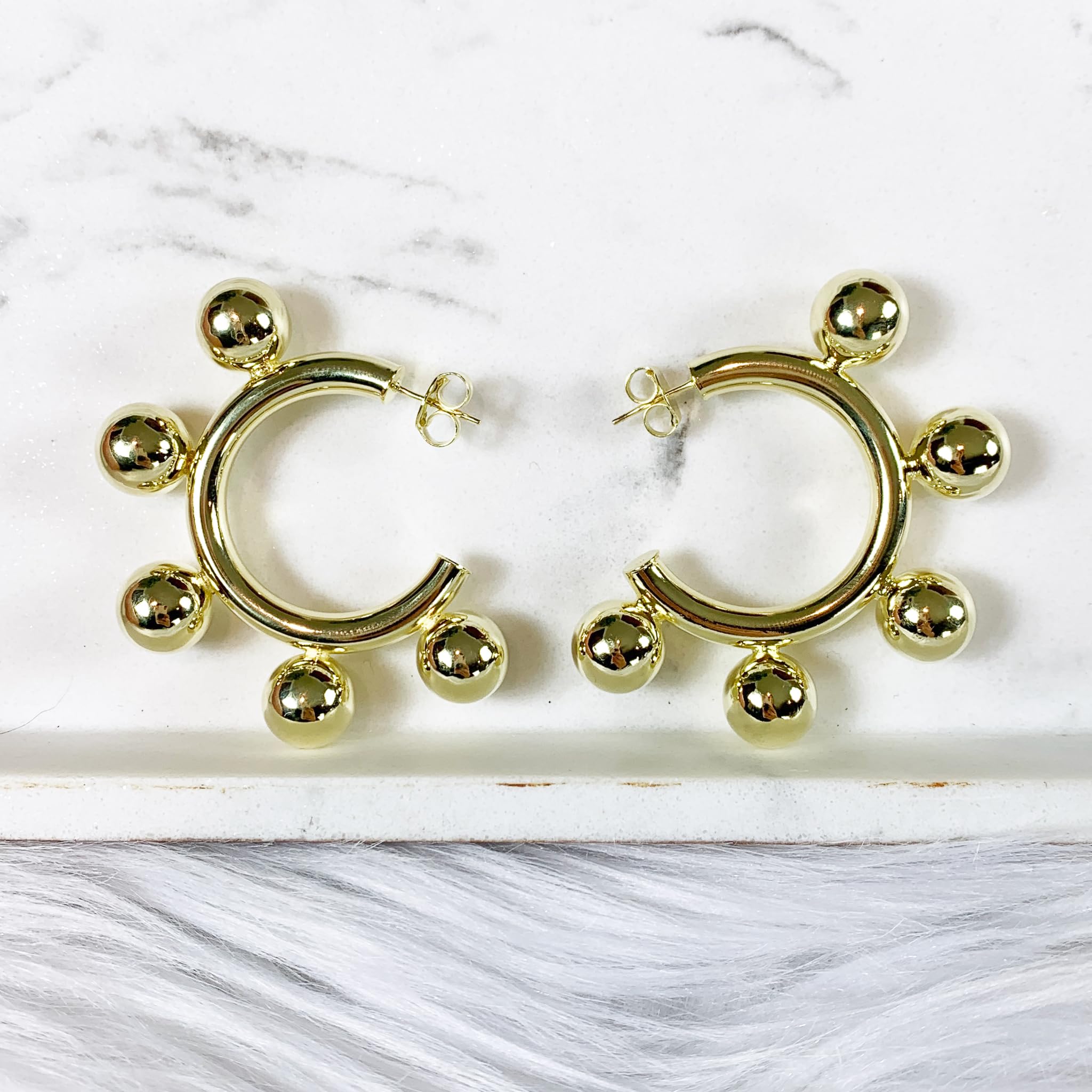 Sheila Fajl Augusta Large Ball Statement Hoop Earrings in Polished Gold Plated