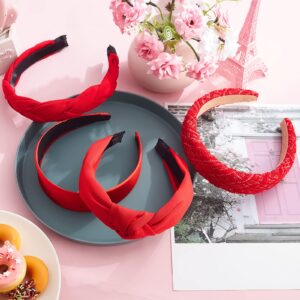 Taiyin 4 Pcs Red Headband Red Accessories Knotted Headband Criss Cross Hair Accessories Satin Headband Red Velvet Braided Headband for Women Chinese New Year Valentine's Day Christmas(Lovely Style)