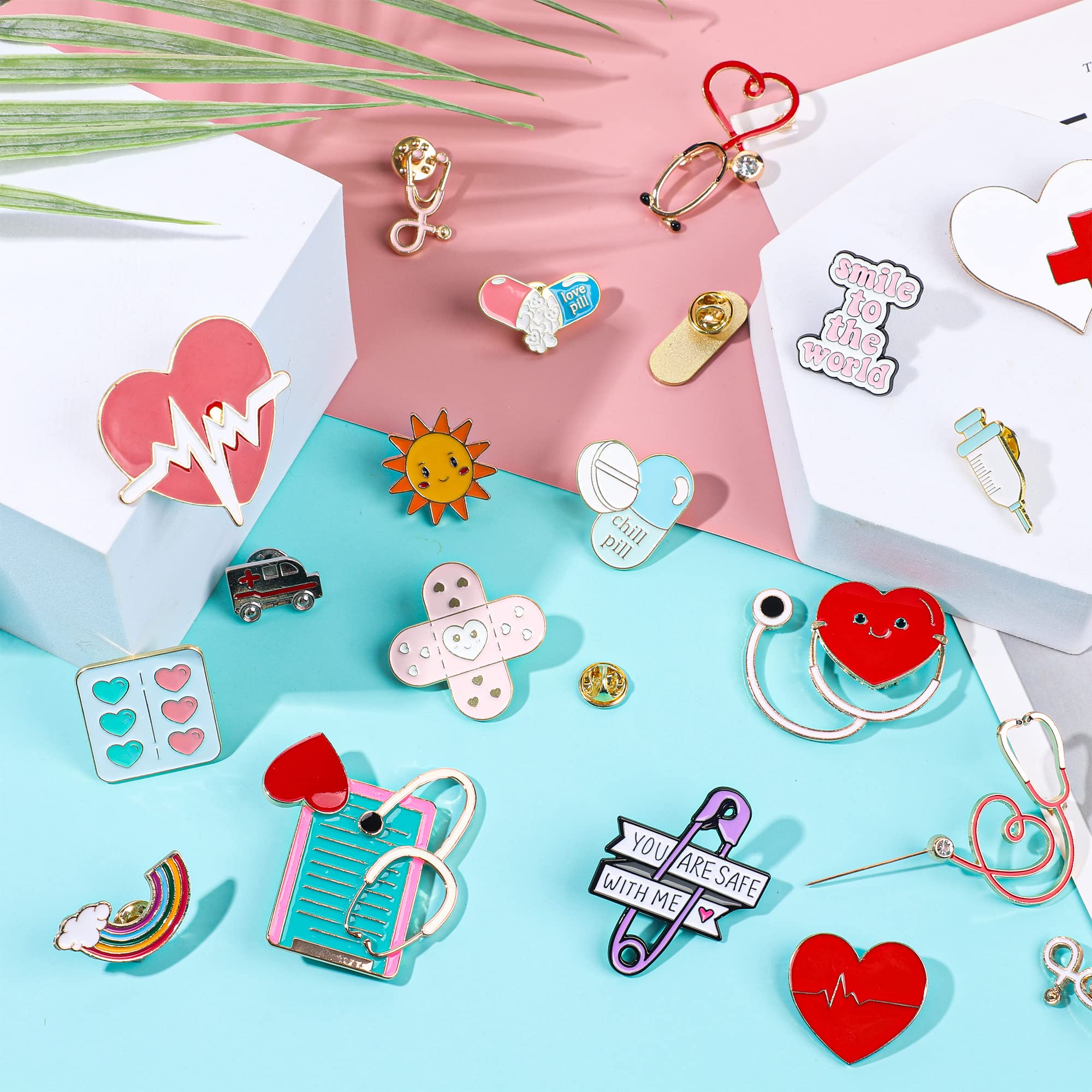 20 Pieces Nurse Enamel Pins Cute Brooch Pins Inspirational Cartoon Lapel Pins Badges Doctor Enamel Pin with Storage Bag for Nurses' Day Christmas Gifts Hat Jacket Bag Decor