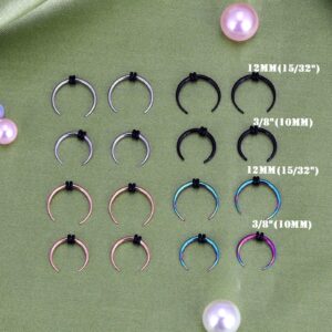 YOFANST 16g 8pcs Stainless Steel Crescent Pincher Septum Rings C Shape Buffalo Horseshoes Taper Set 4 Pairs, Inner Diameter 3/8"