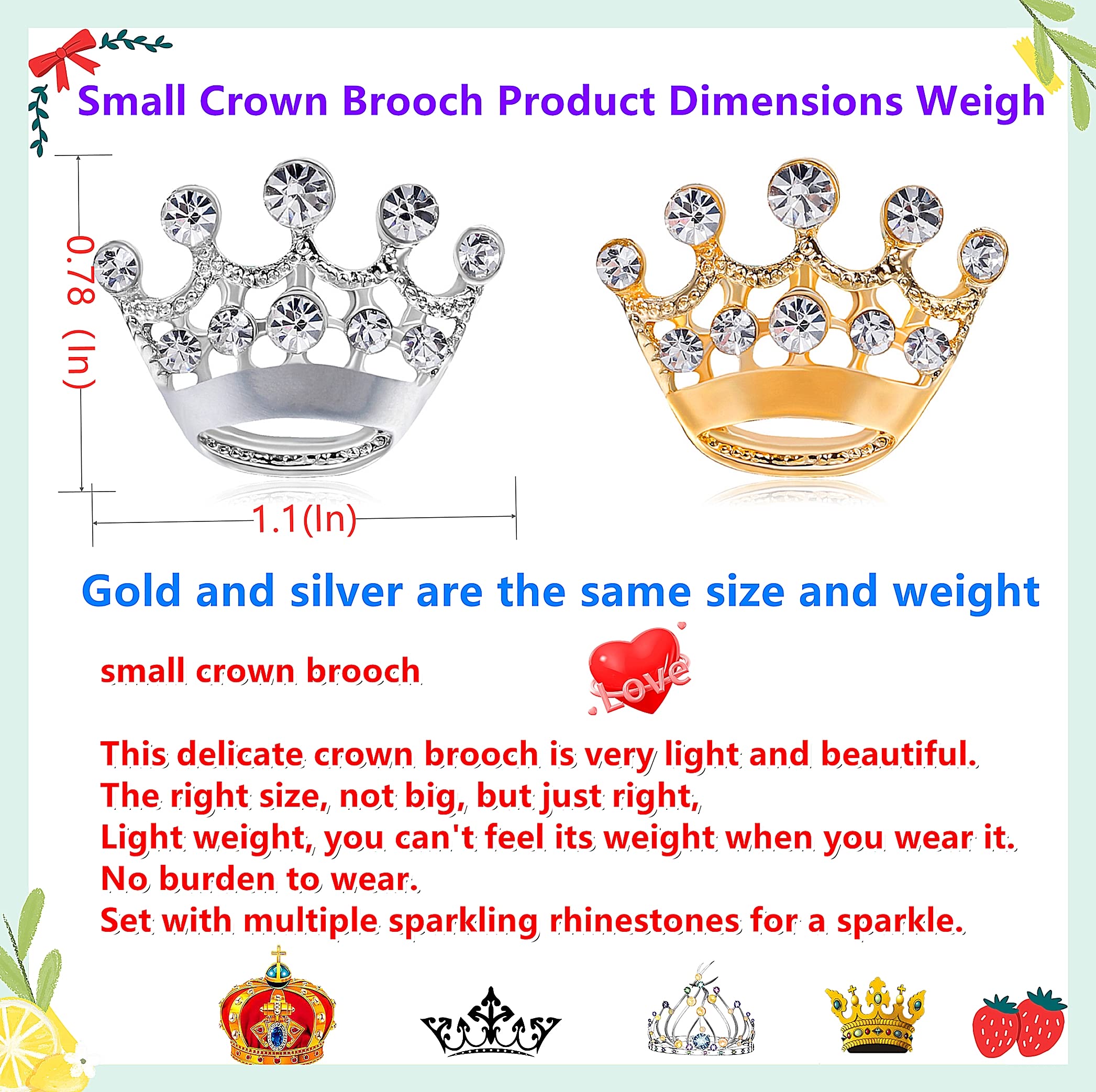 lot 48pcs small crown brooches pins for women men fashion gold silver rhinestone crown brooches pin (48PCS-Gold)