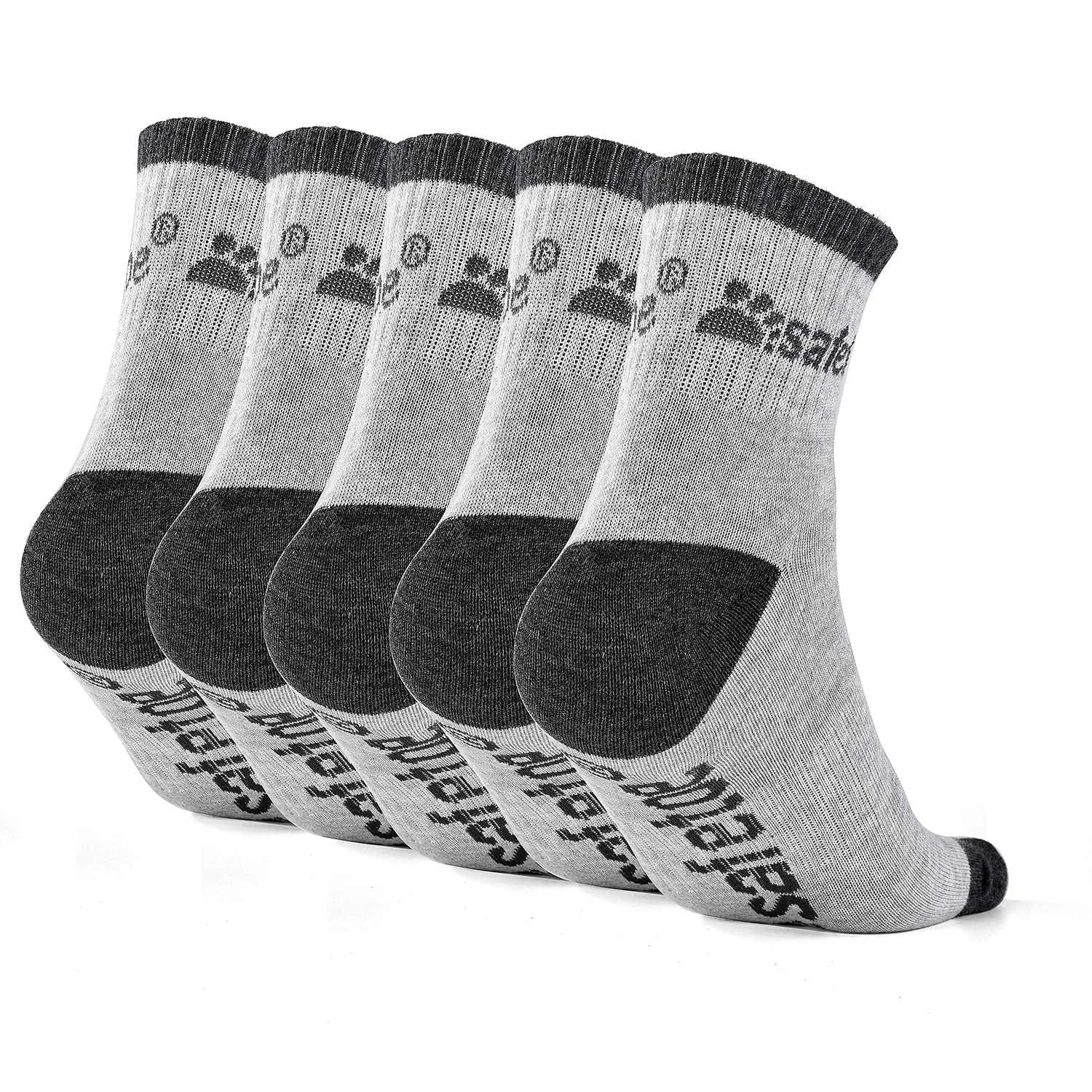 SAFETOE 5-Pack Moisture Control Cushioned Compression Work Boots Socks for Men Women Youth Grey