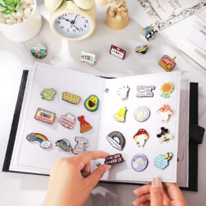 2 Pieces Enamel Pin Display Book Pin Trading Book Leather Pin Holder Collectible Pins Enamel Pin Book Travel Pins Organizer for Kids Girls Women (Black, White)