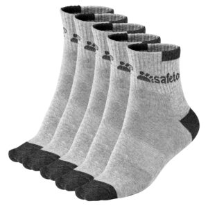 SAFETOE 5-Pack Moisture Control Cushioned Compression Work Boots Socks for Men Women Youth Grey