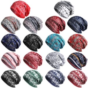 Syhood 18 Pieces Thin Knit Slouchy Cap Hip-Hop Sleep Cap Stretchy Baggy Beanie Hat Dwarf Hat for Women Men, 18 Colors (Retro Style)