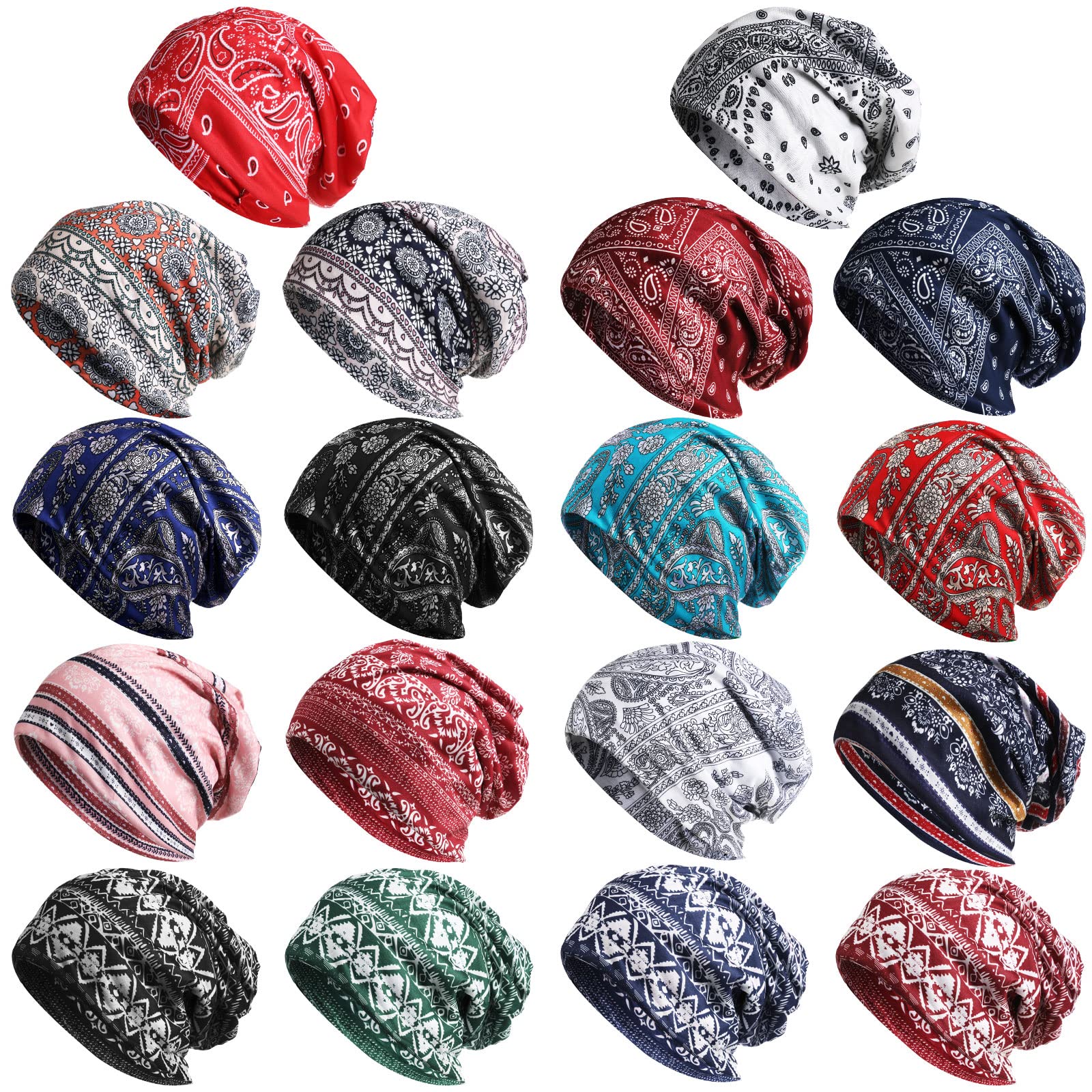 Syhood 18 Pieces Thin Knit Slouchy Cap Hip-Hop Sleep Cap Stretchy Baggy Beanie Hat Dwarf Hat for Women Men, 18 Colors (Retro Style)