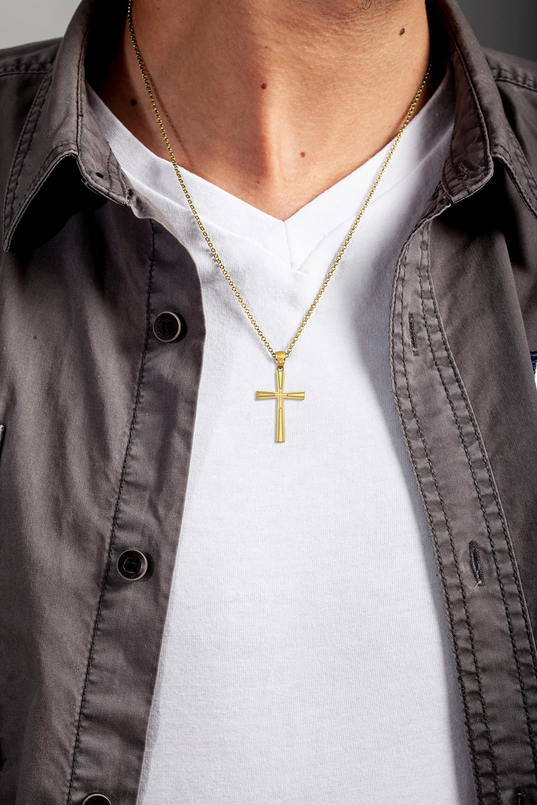 Solid Gold Cross Pendant in 10k or 14k, Religious Jewelry for Him (10k Gold)