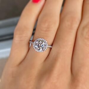 JustGift 925 Sterling Silver Cubic Zirconia Engagement Ring Promise Ring For Birthday Thanksgiving Anniversary Christmas Gift Sparkling ideal gift Women Size 3-12 (Halo Ring 2 ct, Size 6)