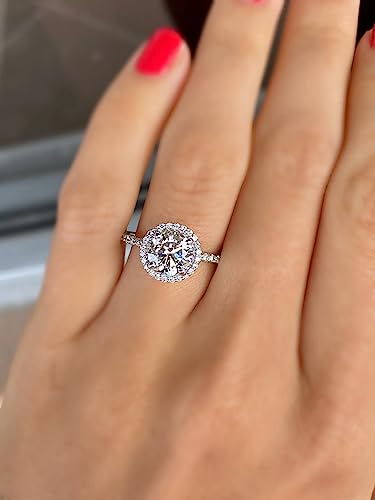 JustGift 925 Sterling Silver Cubic Zirconia Engagement Ring Promise Ring For Birthday Thanksgiving Anniversary Christmas Gift Sparkling ideal gift Women Size 3-12 (Halo Ring 2 ct, Size 6)