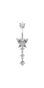 musegetes sterling silver belly button rings, real 925 sterling silver, butterfly cz belly rings, 14g navel piercing rings, high polished smooth surface, sterling silver, cubic zirconia