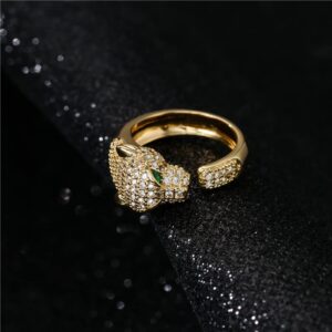 MEVESICUS 18k Gold Plated Rings Panther Rings Elegant CZ Cubic Zirconia Adjustable Rings for Women Gold Rings