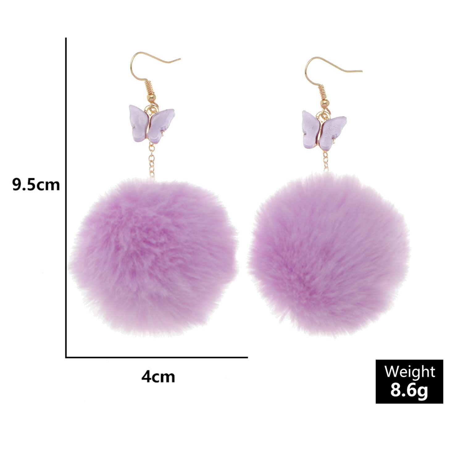 Pom Pom Earrings for Women Trendy Butterfly Puffy Dangle Earrings Faux Fur Ball Fluffy Earrings Rave Earrings Prom earrings Puffy Round Earrings Fun Fairy Earrings for Women