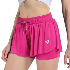 GLESTORE Flowy Shorts for Women Summer Girls Cheer Shorts Running Preppy Athletic Skirt Tennis Skorts Workout Gym Short Rose Red XS