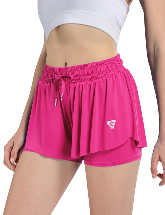 GLESTORE Flowy Shorts for Women Summer Girls Cheer Shorts Running Preppy Athletic Skirt Tennis Skorts Workout Gym Short Rose Red XS