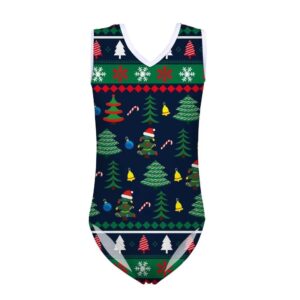 fkelyi christmas leotards ballet dancewear xmas tree print athletic gymnastics practice performance outfit one-piece swimsuit 9-10y