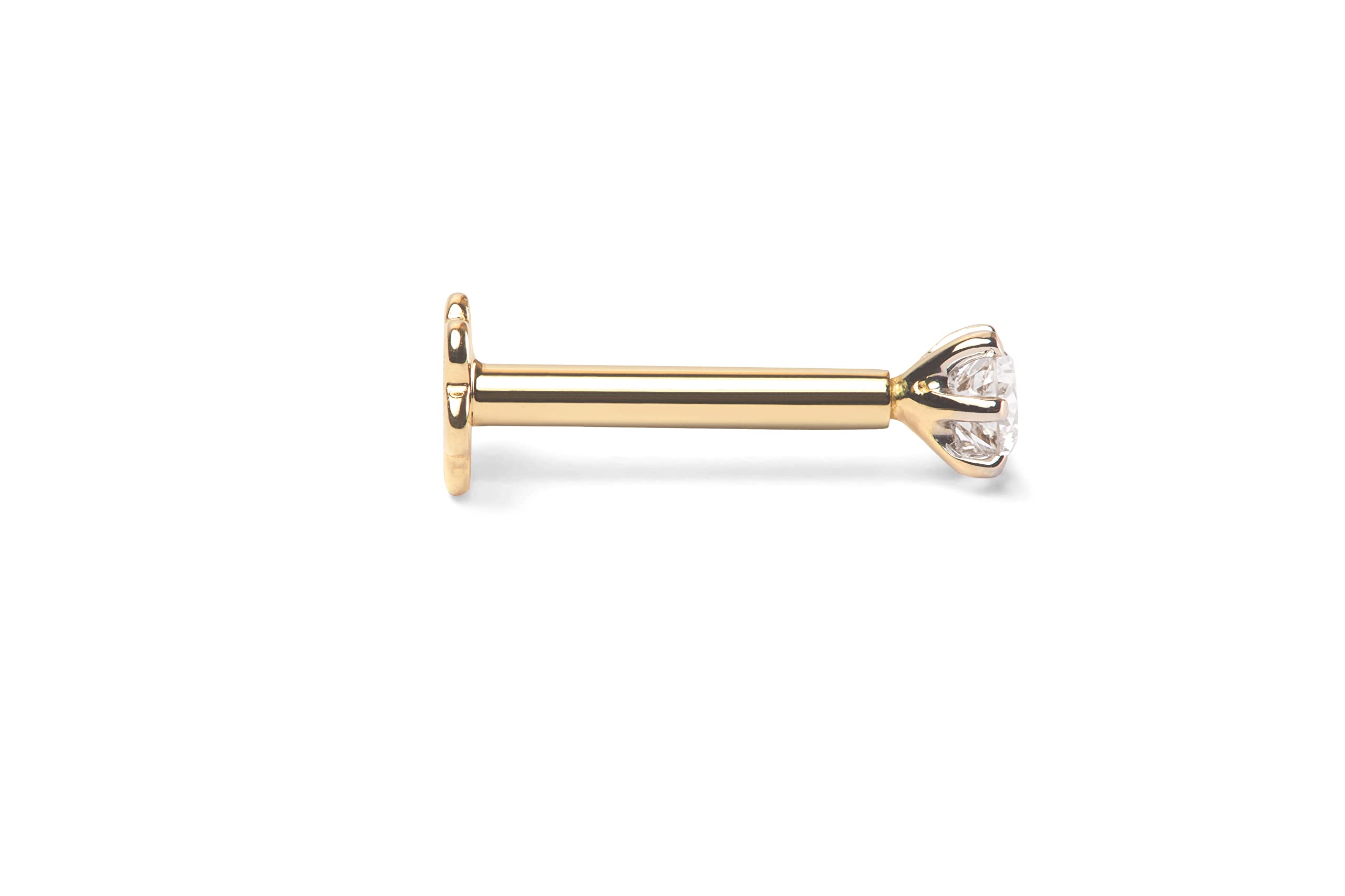 Demira Jewel's 14K Yellow Gold Real Diamond 6 Prong Nose Stud | 8MM Internally Threaded Screw Back Nose Stud