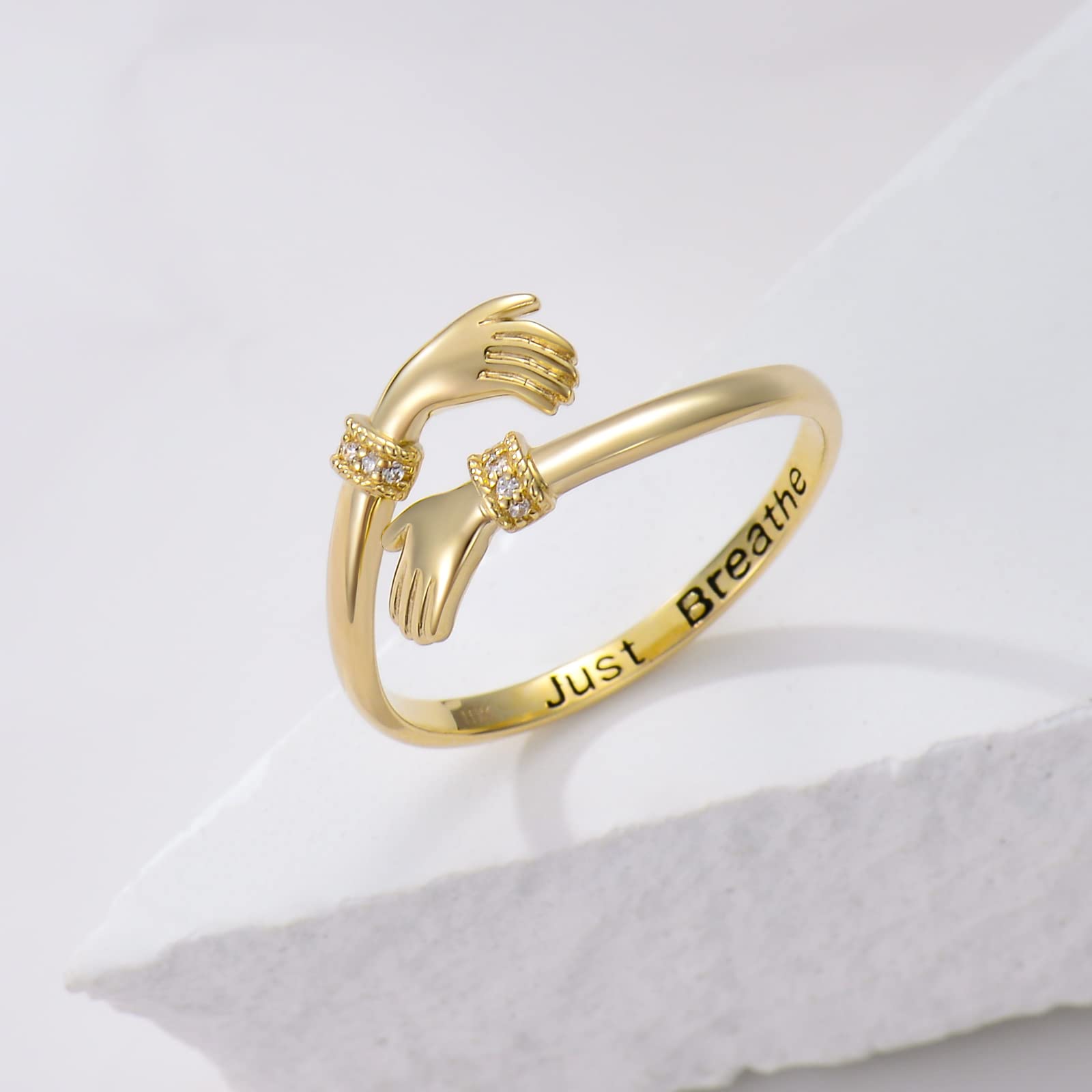 KECHO Gold Hug Ring for Her Women Yellow Gold Adjustable Hug Hand Rings Jewelry forChristmas Birthday Anniversary Valentine's Gifts for Girlfriend Wife Fiancée