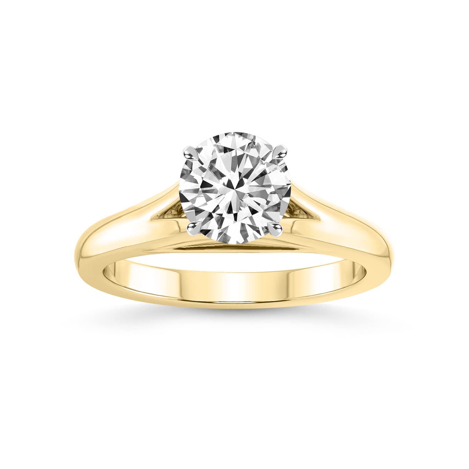 1 Carat IGI Certified Round Shape Lab Grown Diamond Engagement Ring | 14K Or 18K in White, Yellow Or Rose Gold | Cathedral Split Shank Solitaire Lab Diamond Ring | FG-VS1-VS2 Quality Friendly Diamonds