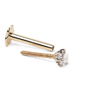 Demira Jewel's 14K Yellow Gold Real Diamond 6 Prong Nose Stud | 8MM Internally Threaded Screw Back Nose Stud