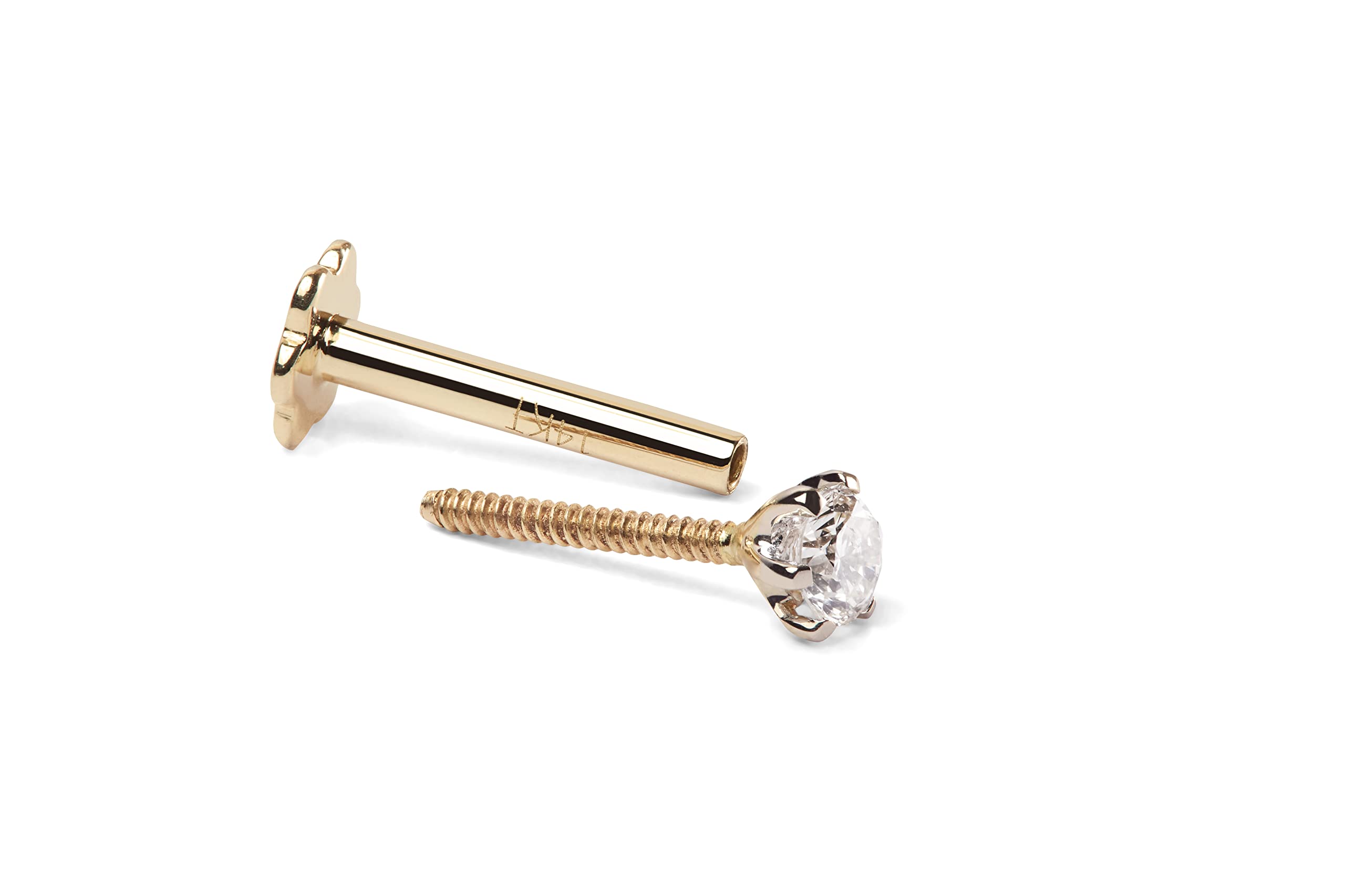 Demira Jewel's 14K Yellow Gold Real Diamond 6 Prong Nose Stud | 8MM Internally Threaded Screw Back Nose Stud