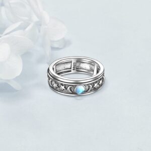 POPLYKE Sterling Silver Anxiety Spinner Rings Moonstone Moon And Star Ring Rotatable Mood Rings for Women Relieve Stress Gift（9 Size）