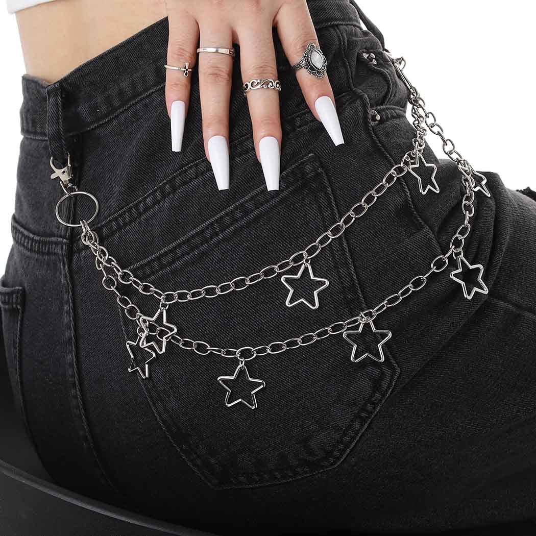 Tgirls Hip Hop Pants Chain Goth Jean Chains Star Punk Pocket Chain for Women Layered Acrylic Keychains Cute Trouser Chain Rock Wallet Chain for Men Waist Body Accessories for Girls (2 Stat-1)