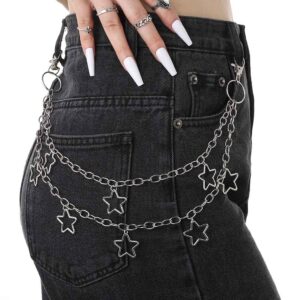 Tgirls Hip Hop Pants Chain Goth Jean Chains Star Punk Pocket Chain for Women Layered Acrylic Keychains Cute Trouser Chain Rock Wallet Chain for Men Waist Body Accessories for Girls (2 Stat-1)