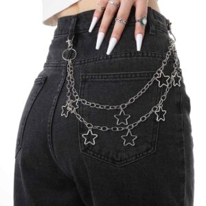 tgirls hip hop pants chain goth jean chains star punk pocket chain for women layered acrylic keychains cute trouser chain rock wallet chain for men waist body accessories for girls (2 stat-1)