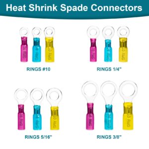 50 PCS Heat Shrink Wire Connectors, 16-14 AWG Ring Terminals Waterproof, 16-14 AWG #10 Wire Terminals Marine Automotive