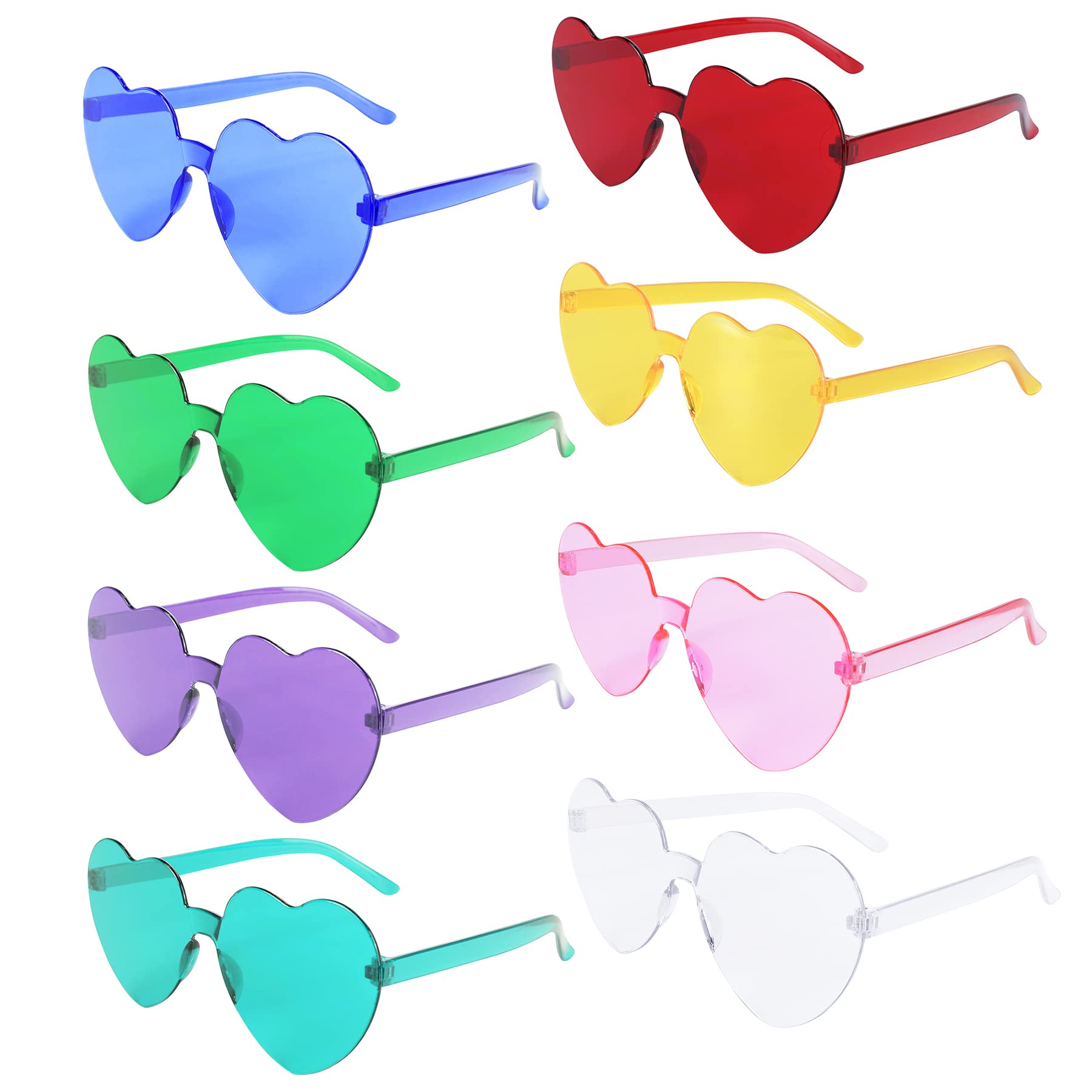 Zando 8Pairs Heart Glasses Heart Shaped Sunglasses Pink Heart Sunglasses Red Glasses Blue Sunglasses Purple Glasses Neon Glasses Black Heart Sunglasses Unisex for Party Festival B Candy Colors