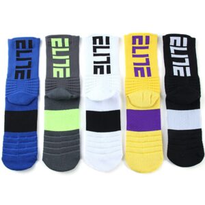 ADOUZWM Sports Crew Socks for Men Cushioned Athletic Socks 5-Pack Elite Basketball Socks Thick Outdoor Performance Socks