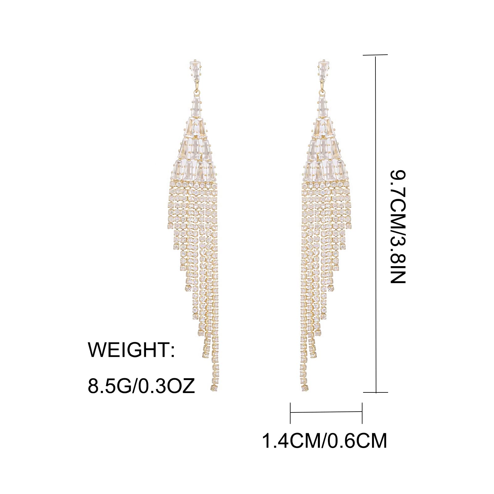 DAYUSTAR Chandelier Gold Tassel Pave Crystal Earrings Boho Fringe Rhinestone Dangle Earrings for Women Long Drop Linear Earrings