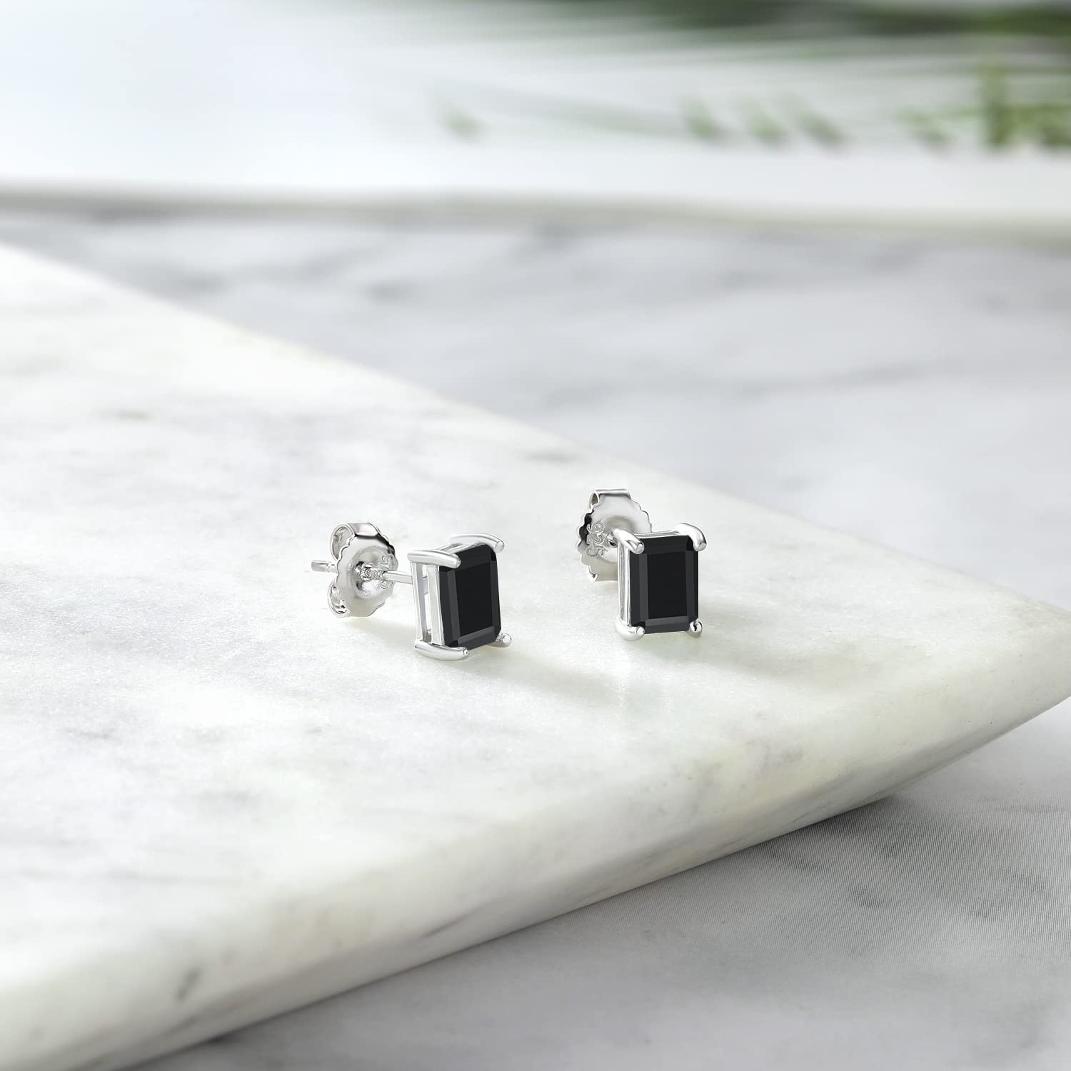 Gem Stone King 925 Sterling Silver 7X5MM Emerald Cut Gemstone Birthstone Stud Earrings For Women