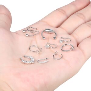 ChiMunllin 9PCS Faux Nose Septum Fake Nose Rings Fake Nose Piercing Studs Rings Stainless Steel Faux Nose Hoop Rings Non Piercing Jewelry for Women Men