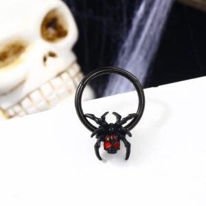 Jewseen 16G Septum Ring Black Spider Septum Jewelry Septum Piercing Hinged Segment Ring Nose Ring Hoop Daith Earring Cartilage Earring Hoop for Women Men Septum Clicker for Halloween