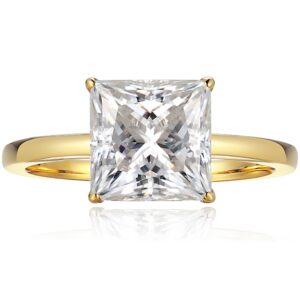 espere 3 Carat Princess-cut Moissanite Engagement Ring in 14K Yellow Gold | Solid Gold Solitaire Ring with Plain Band | 14K Gemstone Engagement Ring (Size 6)