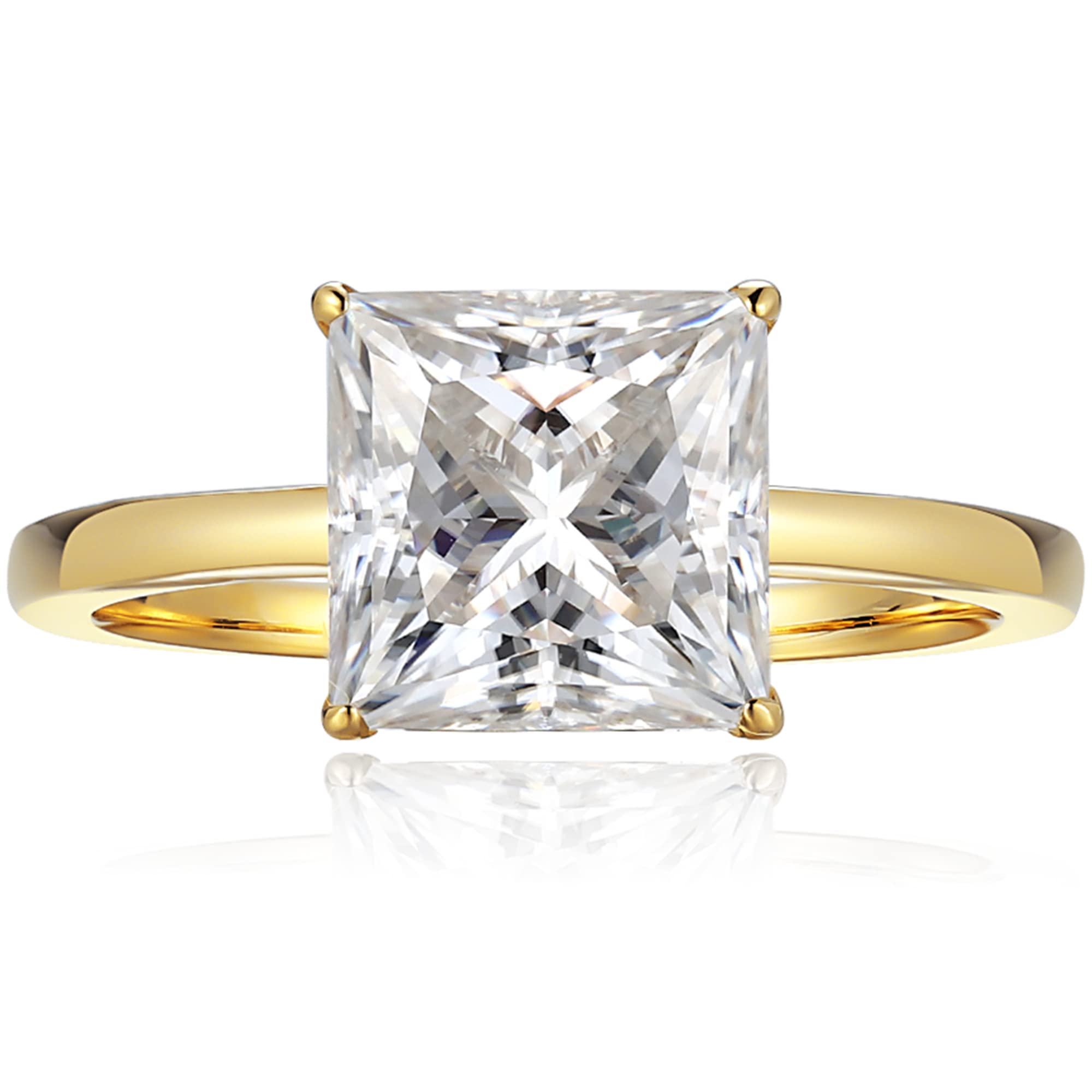 espere 3 Carat Princess-cut Moissanite Engagement Ring in 14K Yellow Gold | Solid Gold Solitaire Ring with Plain Band | 14K Gemstone Engagement Ring (Size 6)